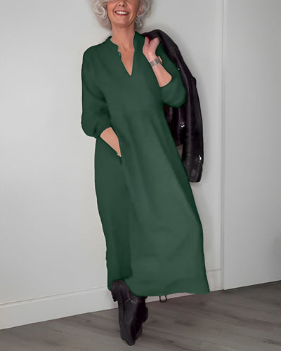 Nina | Langes, tailliertes Kleid mit V-Ausschnitt