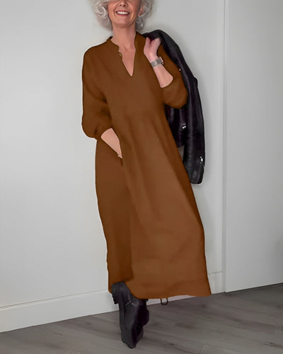 Nina | Langes, tailliertes Kleid mit V-Ausschnitt