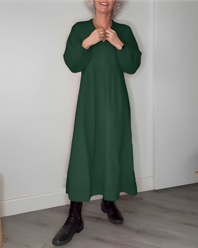 Nina | Langes, tailliertes Kleid mit V-Ausschnitt