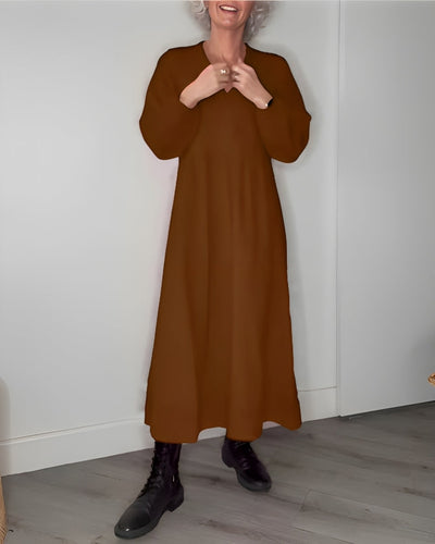Nina | Langes, tailliertes Kleid mit V-Ausschnitt