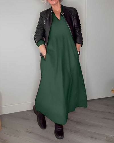 Nina | Langes, tailliertes Kleid mit V-Ausschnitt