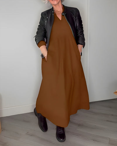 Nina | Langes, tailliertes Kleid mit V-Ausschnitt