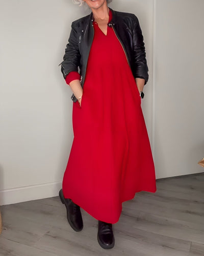 Nina | Langes, tailliertes Kleid mit V-Ausschnitt