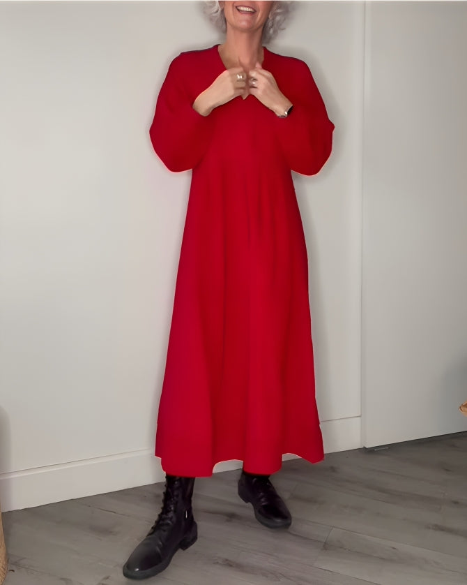 Nina | Langes, tailliertes Kleid mit V-Ausschnitt