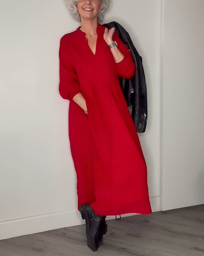 Nina | Langes, tailliertes Kleid mit V-Ausschnitt
